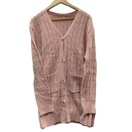 Cable Knit Pink Sweater Cardigan (2XL)