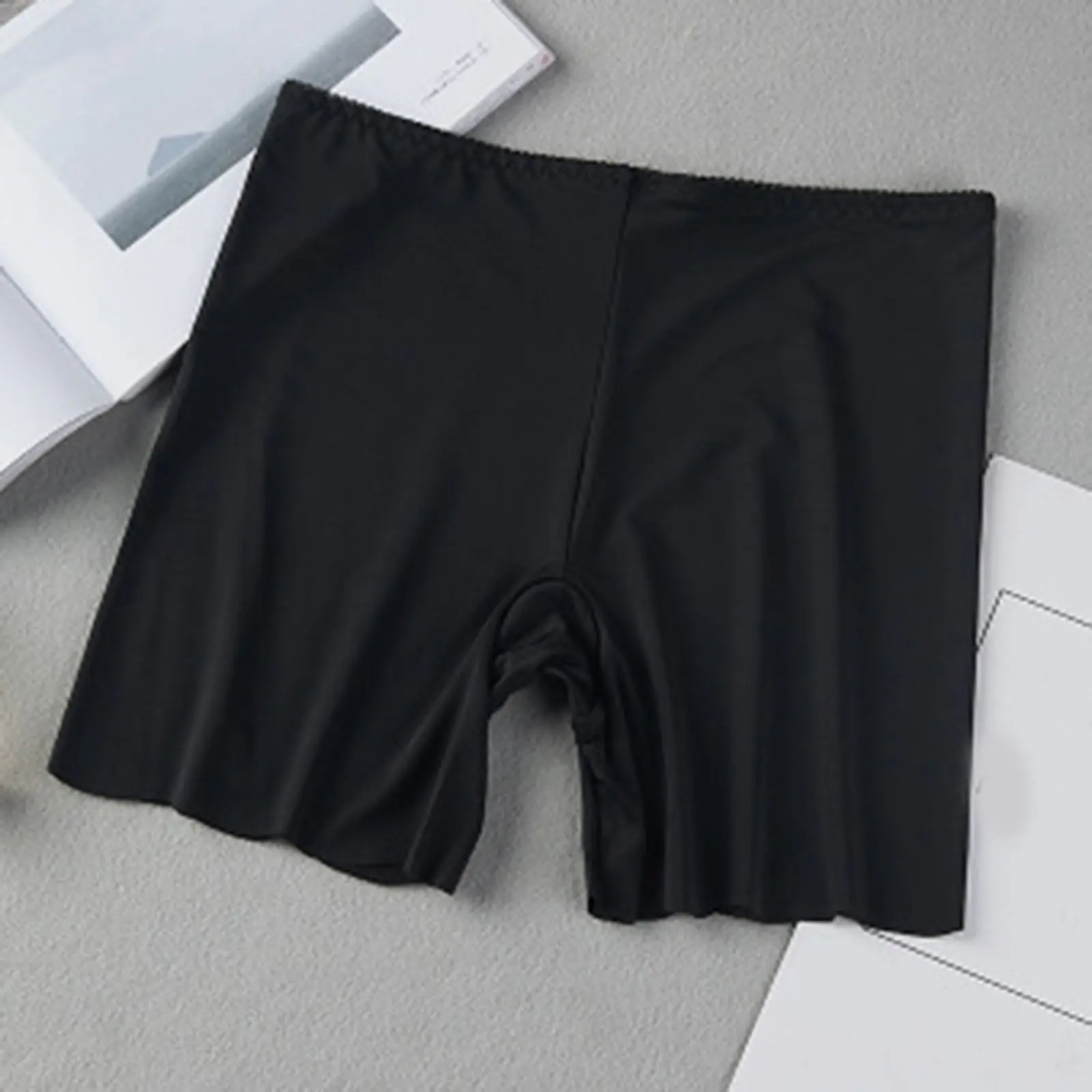 Womens Black Stretchy Shorts Underwear Thin Ice Silk UnderPants (XL)