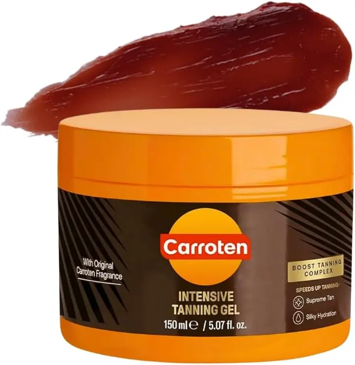 Carroten Intensive Tanning Gel | Browning Indoor/Outdoor Tan Accelerator | Non-Greasy, Water-Resistant with Carrot and Coconut Oil | Vitamin A & E For Moisture & Hydration 150ml