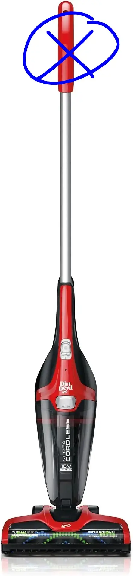Dirt Devil BD22025 Versa Cordless 3-in-1 Stick Vacuum, Red *MISSING HANDLE - SEE IMAGE*