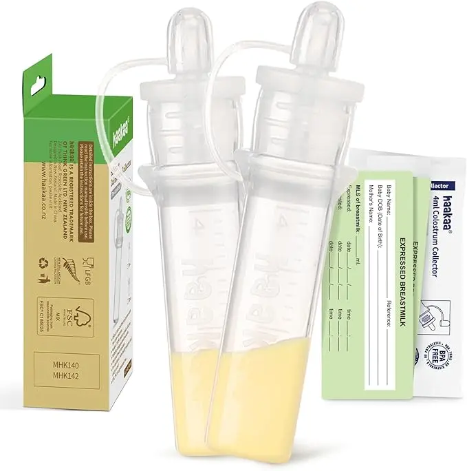 haakaa Silicone Colostrum Collector Reusable for Breastfeeding to Collect, Feed & Store (0.1oz/4ml, 2 PK)