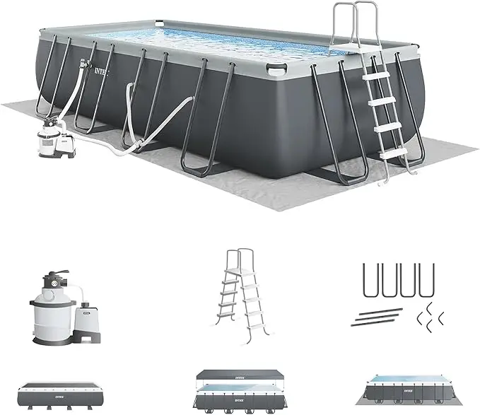 Ultra XTR Deluxe Rectangula INTEX 26355EH r Above Ground Swimming Pool Set: 18ft x 9ft x 52in – Includes 1500 GPH Sand Filter Pump – SuperTough Puncture Resistant – Rust Resistant – Easy to Assemble