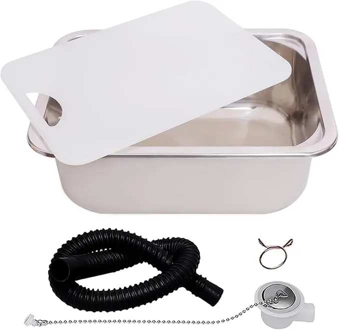RV Sink with Cutting Board, 15x11 Inch Stainless Steel