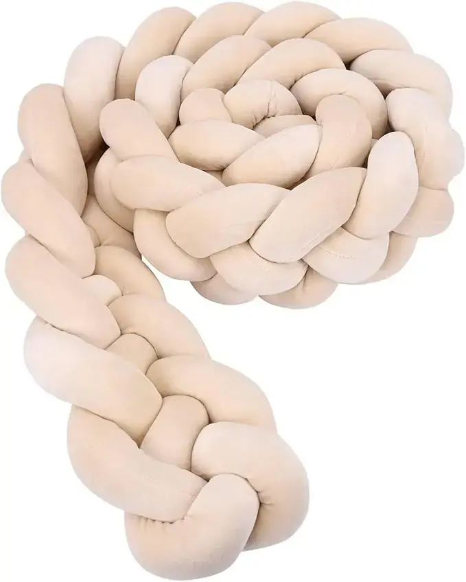 KOGITI 4 Strands Cushion Soft Knot Pillow Handmade Braided Cushion Decor for Home Boys Girls Room Decoration Gift (Light Khaki)