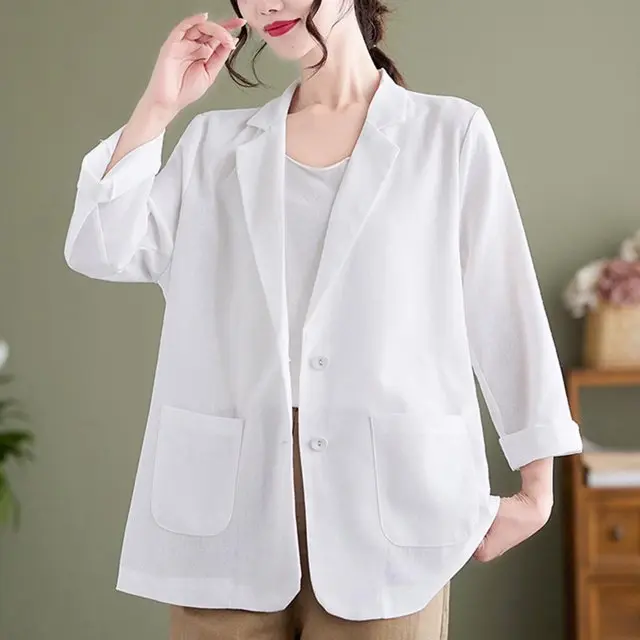 YUYU White Linen Long Sleeve Button-Up Suit (2XL)
