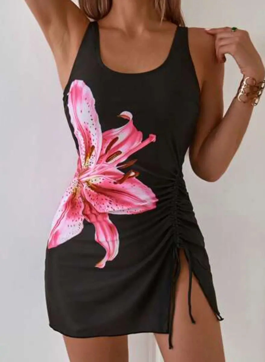 FUIM Black Womens Two Piece Swimsuit Dress (M)