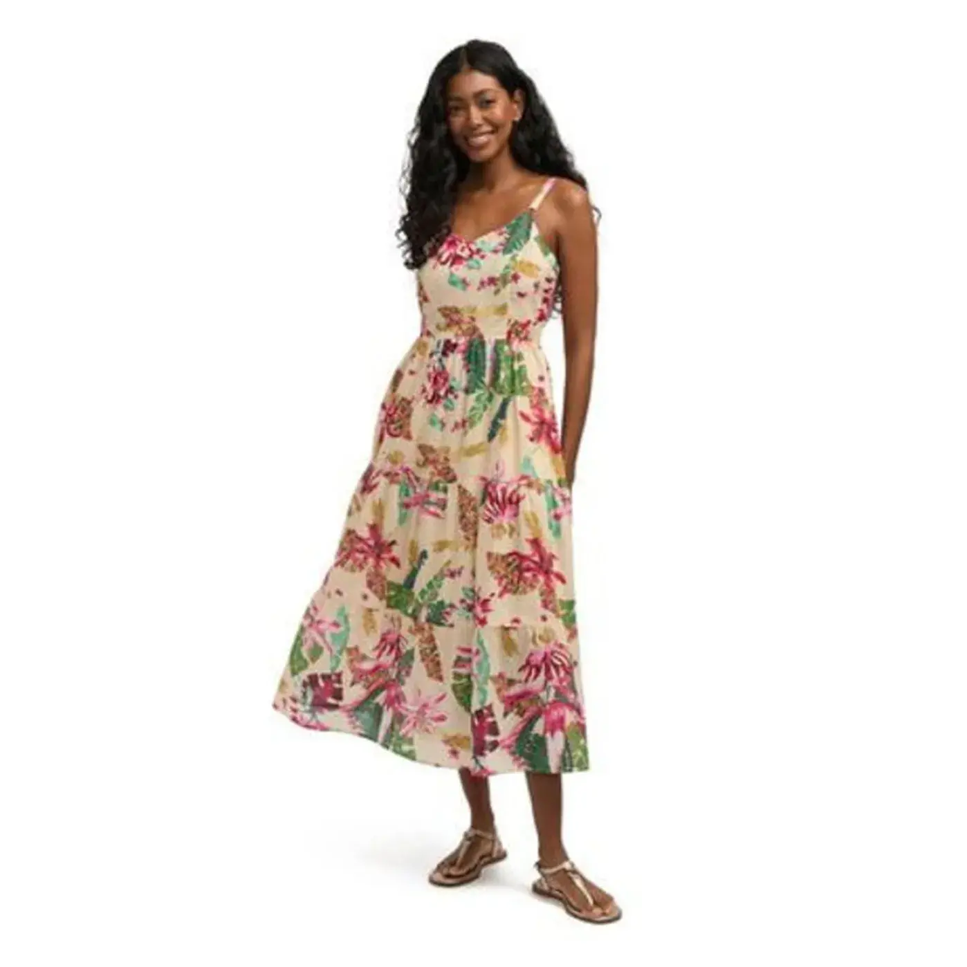 Mexx Women's Floral Print V-Neck Tiered Dress (L/G)