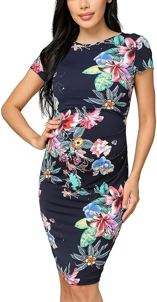 Navy Floral Maternity Dress (S)