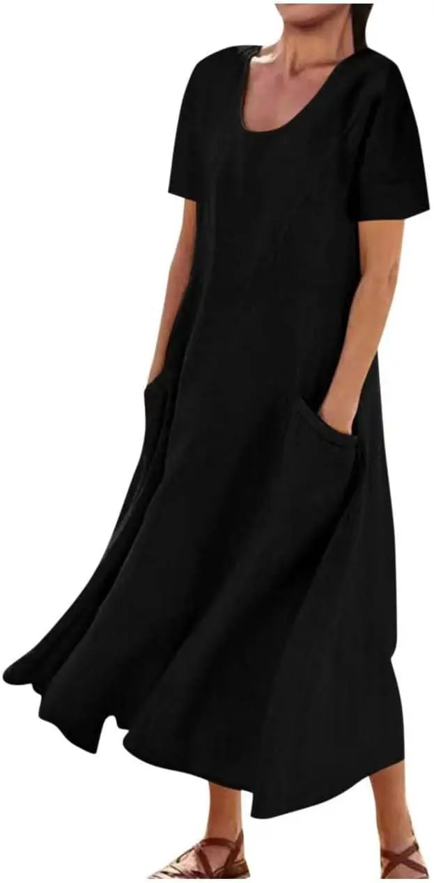 MIDOW Black Long Lightweight Dress with Pockets (3XL)
