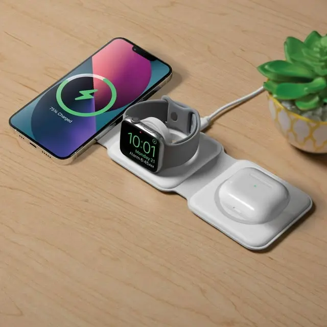 Merkury Innovations 3-In-1 Wireless Charging Station (White) for iPhone, Airpods, Apple Watch