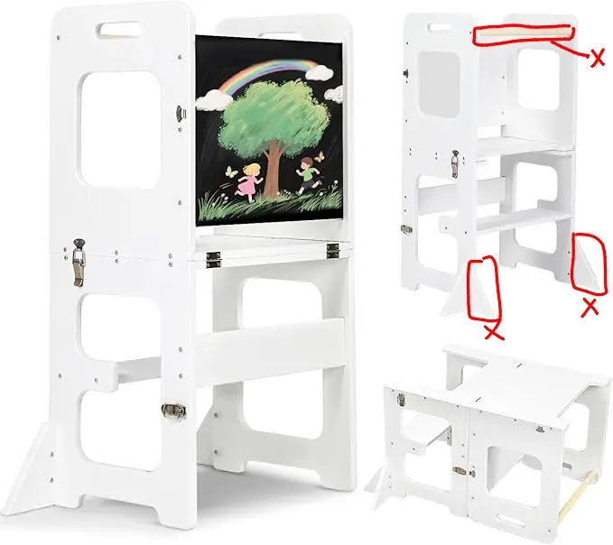 Toddler Standing Tower, Wooden Step Stool for Kids Learning Standing Tower 2-in-1 Kitchen Stool Helper with Chalkboard (White) *MISSING PARTS-SEE DESCRIPTION*