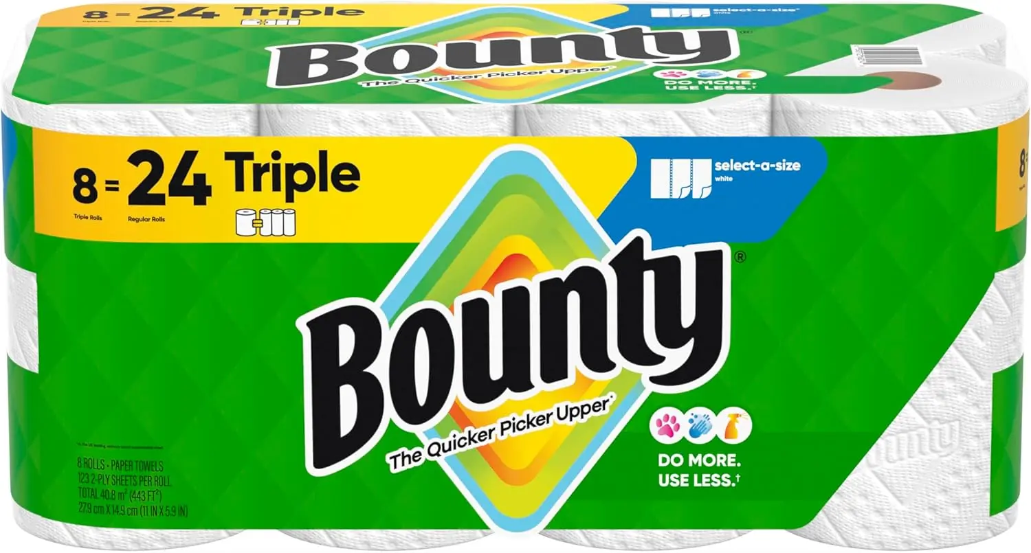 Bounty Select-A-Size Paper Towels, 8 Triple Rolls, White